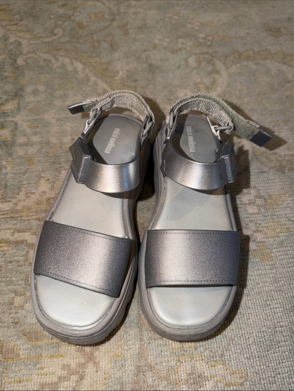 Mini Melissa Metallic Silver Platform Sandals